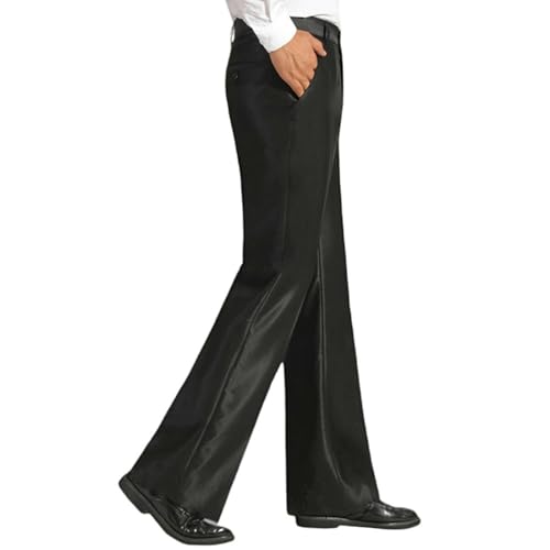 Men's Shiny Wet-Look Dress Pants Flared Boot Cut Suit Trousers Casual Vintage Formal Smart