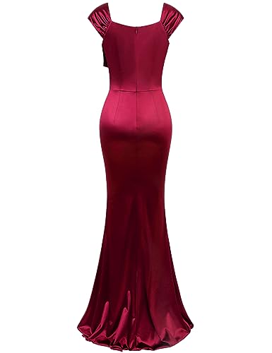 MUXXN Women 50s Style Retro Cap Sleeve Square Neck Satin Evening Cocktail Wedding Guest Long Maxi Dress2