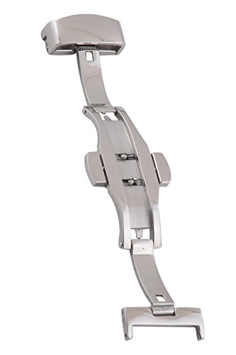 Preisvergleich Produktbild Rosepoem Butterfly Deployant - Schnallenverschluss Edelstahl-Uhrenarmband Doppelte Druckknopf-Falten-Schmetterlings-Schn... 16 mm Silber