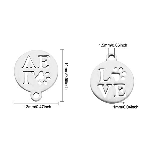 Liqunsweet 20 Pieces 304 Stainless Steel Small Animal Pet Tag Pawprint Charms Flat Round With Word Love Dog Footprint Puppy Pendant For Jewelry Making - 14Mm #TOP2