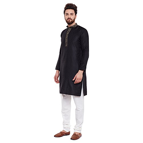 Image of Sojanya (Since 1958 Men's Red Jacquard Silk Kurta & Churidaar Pyjama