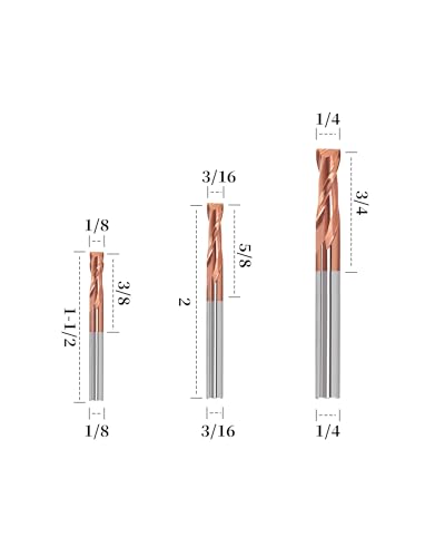 Image of 1 /8 inch 3 /16 inch 1 /4 inch 5 /16 inch 3 /8 inch 1 /2 inch Carbide End Mills Set, 2 Flute, TISIN Coated, Square Nose End Mill Bits for Steel, CNC Router Bits, Center Cutting
