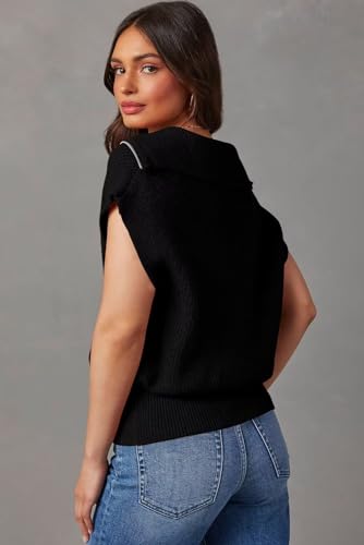 Dokotoo Women's Casual Sleeveless Half Zip Pullover Sweaters Solid V Neck Collar Ribbed Knitted Loose Sweaters3