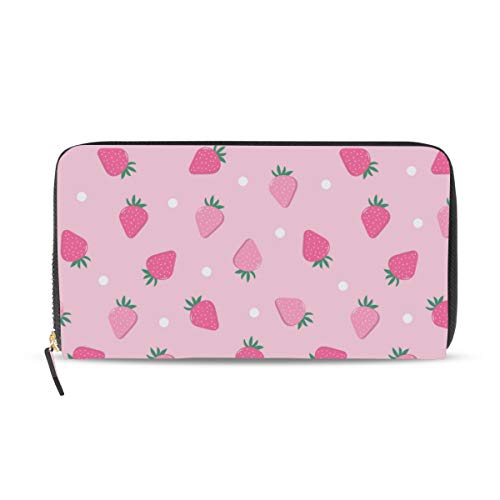 Portefeuille en cuir véritable rose à motif fraise haute qualité