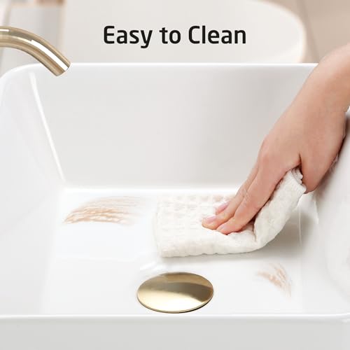 Image of KES 19x15 Inches Rectangular Bathroom Vessel Sink, White Rectangle Above Counter Countertop Porcelain Ceramic Vanity Sink, BVS110