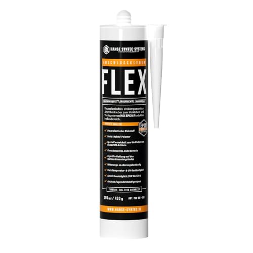 EPDM Kleber FLEX - Anschlusskleber für EPDM Dachfolie - Wasserdicht dauerelastisch von -40C bis +200C UV- & witterungsbeständig - MS Polymer Kleber - schwarz (290ml Kartusche)