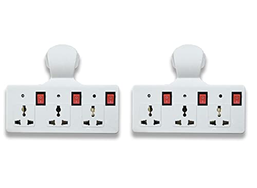 Image of Digiway Three pin Multi Plug Point | Cordless Wall Socket Multi Outlet Extension Board, Universal Sockets and Individual Switches -Pack of 2