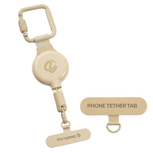 ClutchLoop 2 Anti-Theft Phone Tether Magnetic Connection Metal Anchor Retractable Steel Line and Locking Carabiner (Latte)