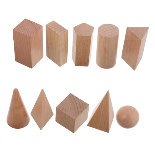 JOINPAYA 10 Piezas Modelo geométrico decoración Cubos de Actividad Bloques geométricos Bloques de Madera Juguetes a Juego con Formas geométricas útiles Escolares de jardín de Infantes Beige