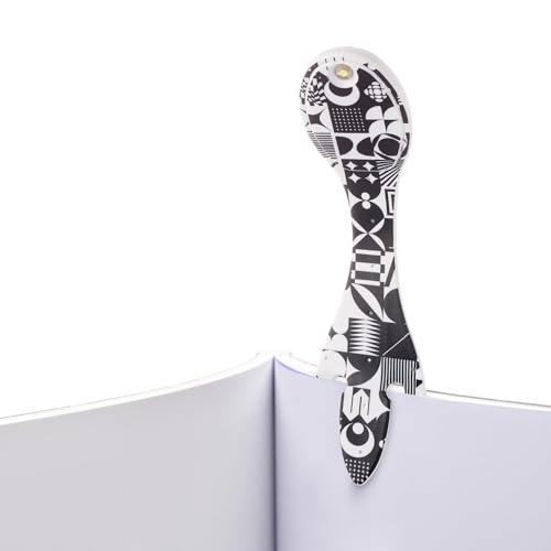 Image of Gifts for Readers & Writers Book Light, Clip On Reading Light for Bed, 2in1 Flexilight & Bookmark, Small & Lightweight with a Soft Glow, 2 Batteries Included, Black & White