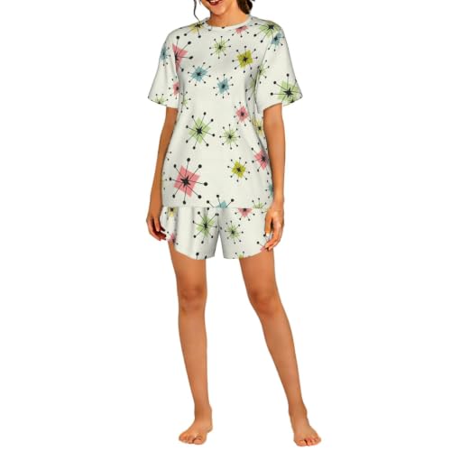 Pyjama manches courtes femme respirant Atomic Stars ensemble rétro