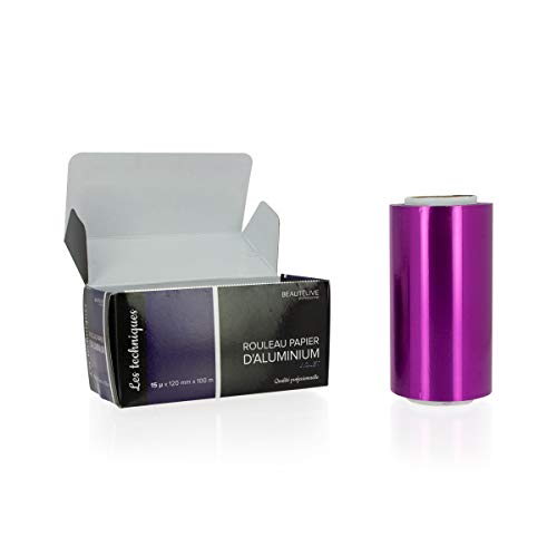 Beautélive Papier aluminium mèches coloré 15 microns, 12cm x 100m Violet Cover