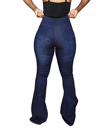 SEMATOMALA Women's Bodycon Denim Flared Leg Jeans Pants Heart Printed Color Contrast Slim Bell Bottom High Waist Trousers2