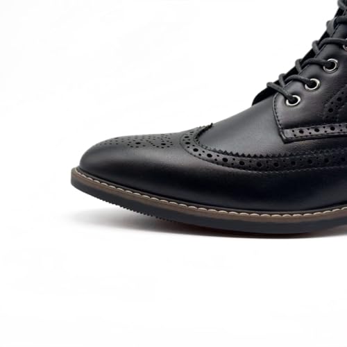 Image of Men's Wingtip Toe Boots, Classic Brogue Style, Oxford Lace Up Dress Shoes