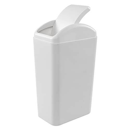 Image of Farmoon 14L /3.5 Gallon Slim Trash Can, Modern Swing Lid Waste Paper Basket | Plastic Dustbin Waste Bin, Light Grey