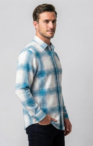 Image of DEEMOON Men's Cotton Blend Regular Fit Shirt | Full Sleeves Checkered Casual Button-Down Shirt for Men (Available in Plus Size)