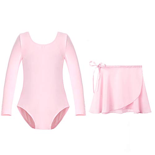 STELLE Girls Long Sleeve Ballet Leotards with Separated Skirt (Ballet Pink, 90)