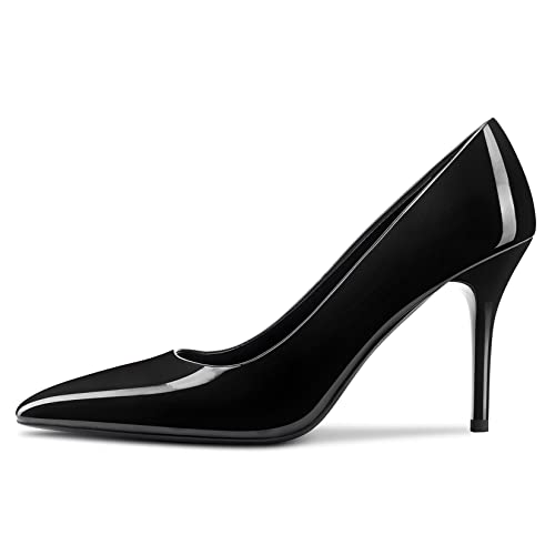 DearOnly Womens Pumps Pointed Toe Slip On Stiletto High Heel Patent Dress Shoes Office 3.5 Inch2