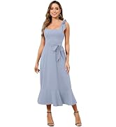 ROYAL MATRIX Women's Midi Dresses for Wedding Guest Semi Formal Dress for Cocktail Party Square N...