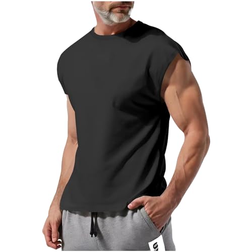 Xiaojmake Men's Workout Tank Tops Loose Athletic Sleeveless Sports T-Shirt Cap Sleeve Running Breathable Gym Active Tee Shirt Black