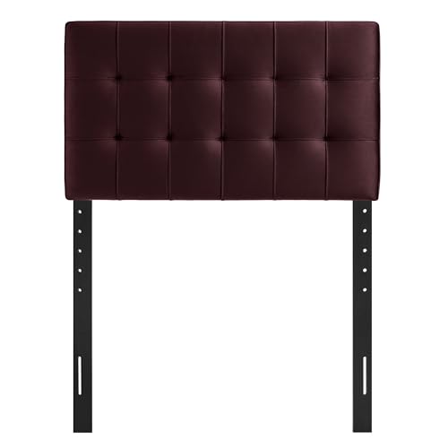 Image of Modway Lily Twin Size Stain-Resistant Performance Velvet Headboard in Mulberry - Velvet Upholstery with Button Tufting and 4 Adjustable Height Positions