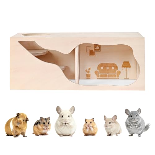 Marchul Hamsterversteck Holzhaus Kammer Kleintiere Haustiere Tunnel Erkundungsspielzeug für Zwerghamster Syrische Hamster Rennmäuse Igel Ratten Mäuse (Wohnzimmer)