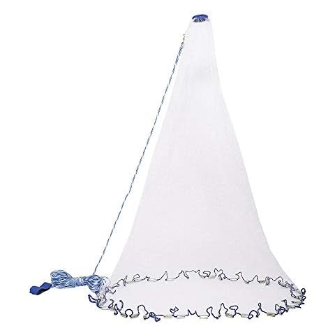 OTOEZ Fishing Net Cast Nets for Fishing 3Ft-8Ft Radius Saltwater Easy Throw Net Nylon/Tire Line 0.47/0.79 Inch Mesh Size for Bait Net Trap, with Sinker Aluminum Frisbee (8FT, Nylon Line No Ring) Cover