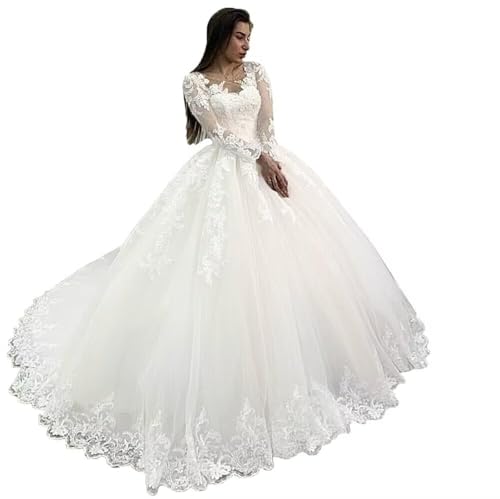 Youjiayi Long Sleeve Wedding Dresses for Bride Lace Appliques Wedding Gowns for Women Elegant Wedding Ball Gown with Train