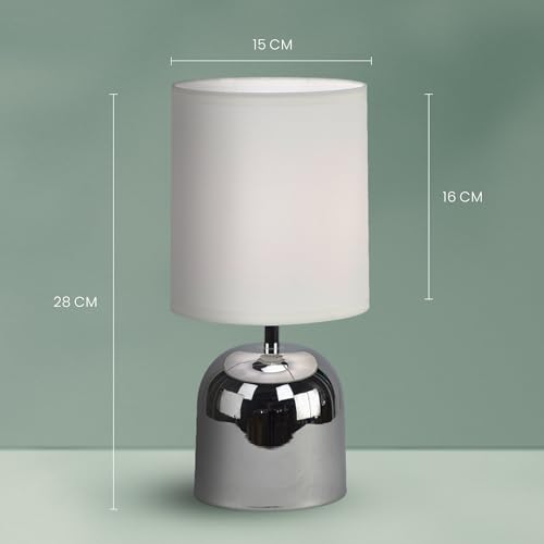 Image of MAGIK Silver Shot LED Table Lamp (Chrome & Off White Finish) | Includes 5W LED Bulb | Elegant Decorative Lamp for Bedroom, Living Room & Office | Compact Design | Ready to Use