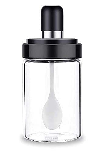 SHREVI Kitchen Pickle Seasoning Jar Set Glass Spice Jar Container With Spoon Jar Bottle For Dining Table, Salt, Tea, Sugar, Food and Condiment Sugar Pot Oil Dispenser - 250 ML