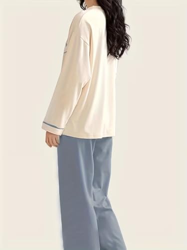 Image of Lymio Womens Korean Night Dress | Full Pyjama Set | Korean Nightsuit | Women Nightwear |Round Neck Full Sleeve Nightsuit | Loungewear | Everyday Nightdress (W-ND-4)