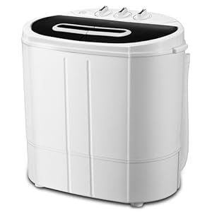 15lbs Twin Tub Portable Washer, Washing Machine w/Washer and Spinner Combo,Gravity Drain,Semi-Automatic Laundry Machine,Compact washer for Dormitory, College, RV, Camping,Black
