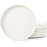 famiware Milkyway Dinner Plates, 10.24 inch Plates for 6, Stoneware Dessert Plates Dish Set for Kitchen, Reactive Glaze Plate Set, Microwave and Dishwasher Safe, Matte White
