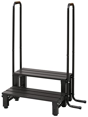 ガーデンマスター(Gardenmaster) 両取っ手付きアルミ2段踏み台 幅98.5×奥行53×高さ118cm 耐荷重80kg バルコニー ベランダ デッキ 縁台 段差解消 介護 ガーデンマスター ダークブラウン YM-8002DH
