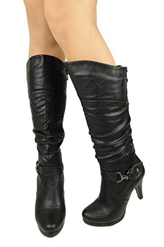 TOP Moda Womens Page-65 Knee High Round Toe Lace-Up Slouched High Heel Boots2