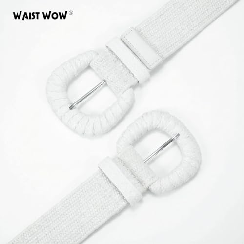 Image of Straw Woven Elastic Belt for Women Stretchy Belts for Dress Fashion Boho Waist Belt Rattan Raffia Ladies Belts