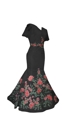 Rose Flowers Embroidered Wedding Dresses Mermaid Short Sleeve V-Neck Satin Mexican Party Dress Bridal 2025