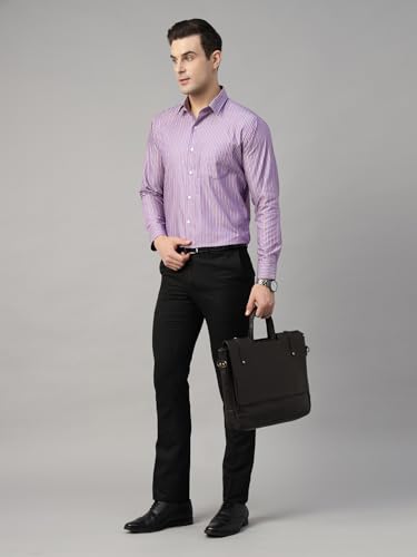 Image of Hancock Men Striped Hemp Blend Formal Shirt(9722Blue)