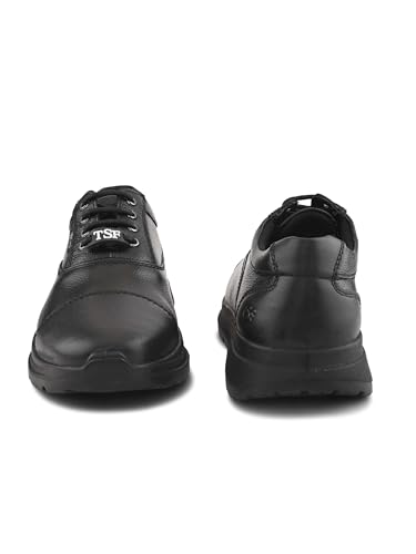 Image of TSF Police Black Leather Shoes for Men | Official Uniform Duty Shoes | Slip Resistant Sole | Lace-Up Comfort Fit