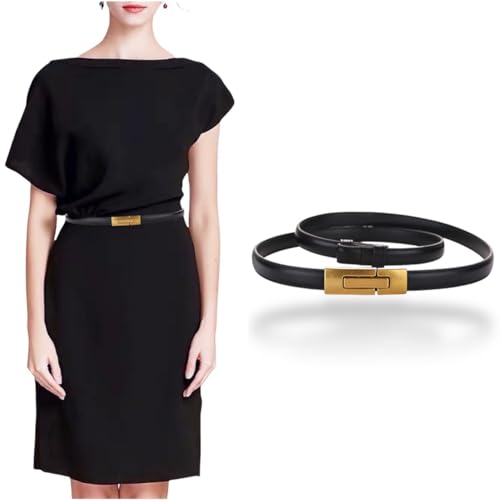 Women's Belt Adjustable Skinny Genuine Leather Belts For Dress Pants, Slim Waist Belt Gold Bronze Buckle Waistband2