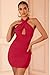 REORIA Women's Sexy Mini Dress Halter Sleeveless Backless Bodycon Criss Cross Ruched Short Dresses Party Night Club Outfits Watermelon Medium