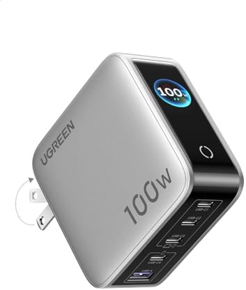 UGREEN 100W 5-Port Desktop Charger, Smart Digital Display Screen with Touch Control, 4 USB-C Multi Port Fast Charging Adapter, GaN USB C Wall Charger for Laptop MacBook, iPhone 17, Galaxy S25, Pixel
