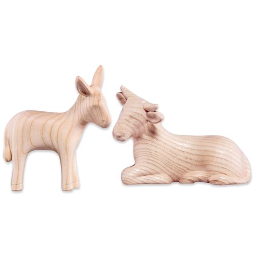 Akantus Krippentiere Set 2-teilig aus Holz – Ochs & Esel für...