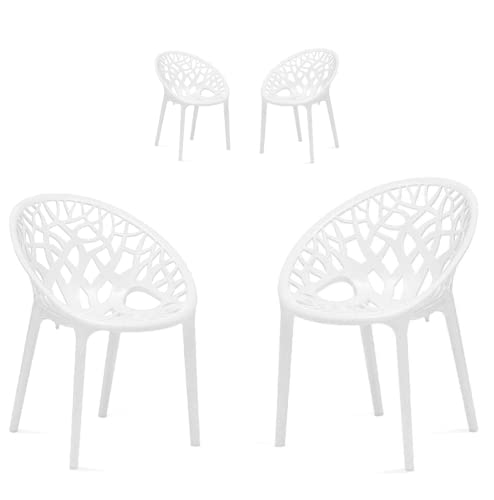 Image of SkyGlamour Crystal PP Mid Back Plastic Chair | Chairs for Home, Living Room Chairs, Office - Outdoor - Garden | Color: White; Set of 4 Chairs