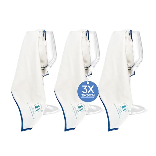 Foyer Nuage Chiffons Pro pour Verre en Microfibre, Nettoyage sans Traces pour Vitres,Verres, Extrêmement Absorbant, Chiffons de Polissage Non Pelucheux (Blanc, 30 x 30cm,3pcs)
