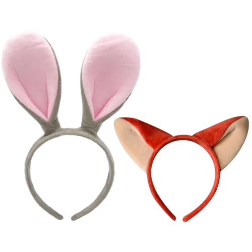 PYEUIFT 2 Pièces Bandeau oreilles de lapin et bandeau oreilles de renard, DéGuisement Enfant, Accessoires Carnaval, Bandeau Oreilles, Mignon Cosplay FêTe PâQues