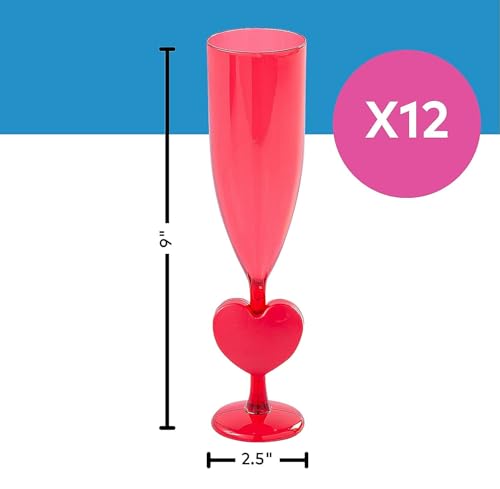 Fun Express Heart Shaped Champagne Glasses Plastic Flutes 12 Pack - Red Valentine Wine Glasses for Galentines Day Party Supplies | BPA Free Acrylic Drinking Cups 6oz | Valentines Day Glassware Bulk by Fun Express - Image 5