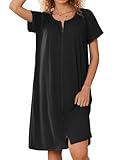 Ekouaer Knit Short Bathrobe Lightweight Zipper Robes for Women Open Front Bath Robes with Pockets Black XXL