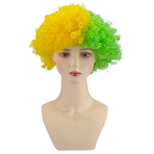 Image of FREE BEAUTY Brazil Flag Colored Afro Wig for Men Women 2026 World Cup Fan Wig Soccer Fans Cheer Hair Yellow Green Afro Wigs for Football Fans for Stadium Party Cosplay (Brazil)