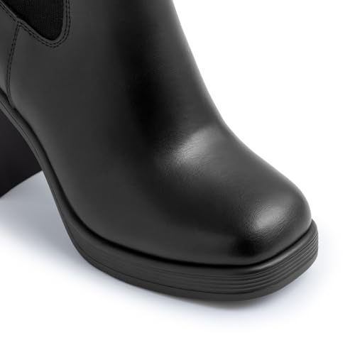 Athlefit Women's Chelsea Platform Boots High Chunky Heel Square Toe Boots Fashion Slip On Elastic Heeled Ankle Booties4